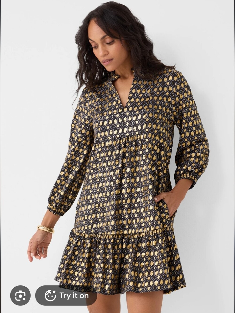 Cabana Life Women's Black Metallic Boho Relaxed Dress. Upf 50 Sz M